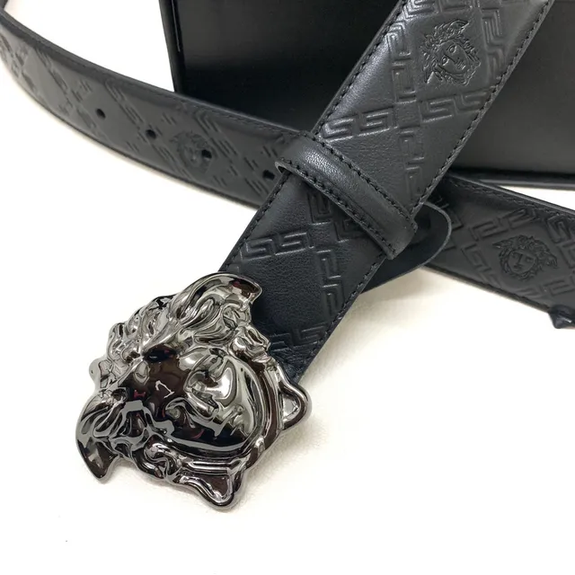 Versace Medusa Embossed Greca Ceinture en cuir noir 6