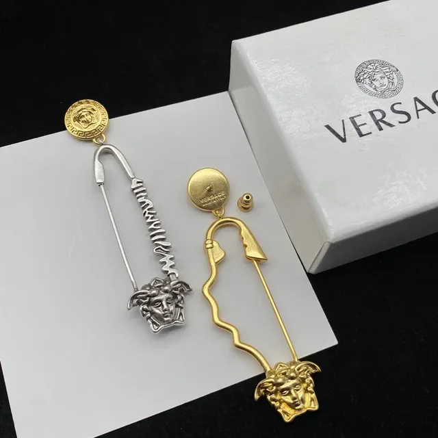 Versace Medusa Safety Pin Gold and Silver Earrings 2