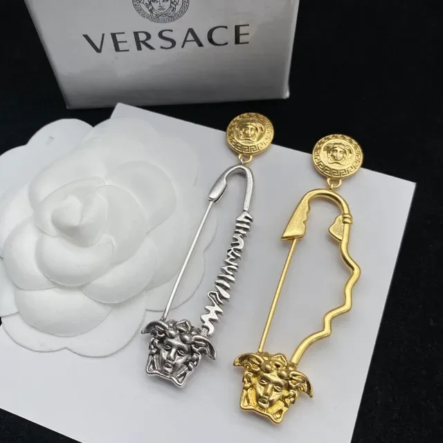 Versace Medusa Safety Pin Gold and Silver Earrings 4