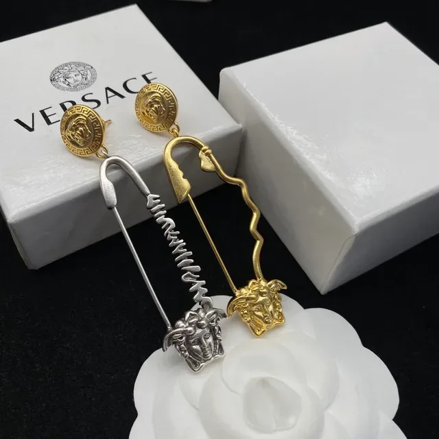Versace Medusa Safety Pin Gold and Silver Earrings 6