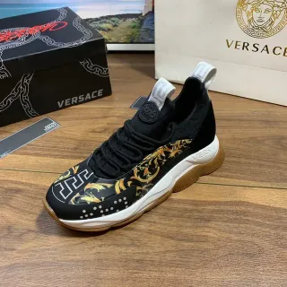 Versace Odissea Tênis Lifestyle Preto Dourado Impressão Barroca