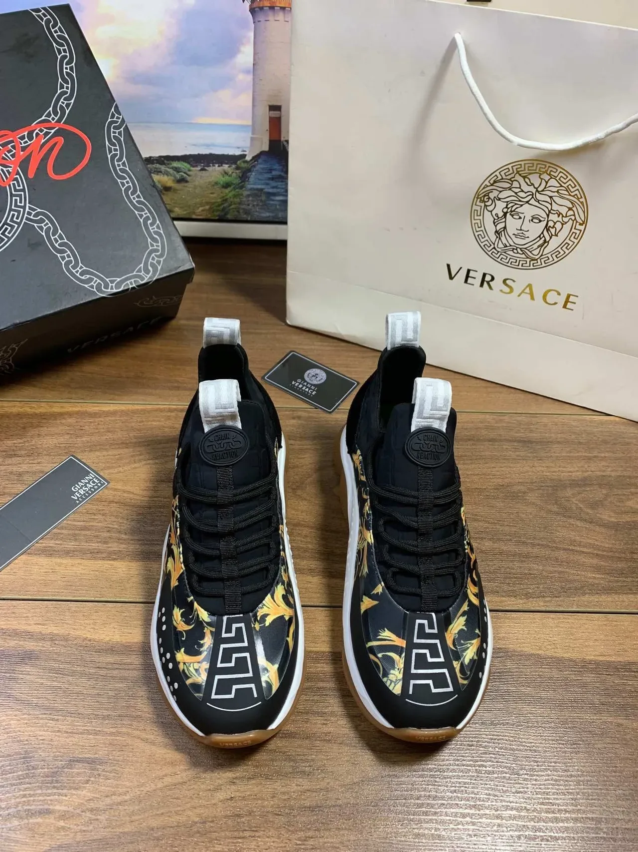 Versace Odissea Black Gold Baroque Print Lifestyle Sneakers 8