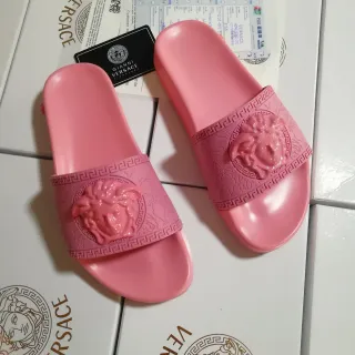 Versace 粉色单色模制橡胶凸起美杜莎头拖鞋