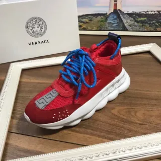Versace লাল নীল খোদিত তল স্যুড এবং মেশ উপর চাঙ্কি স্নিকার