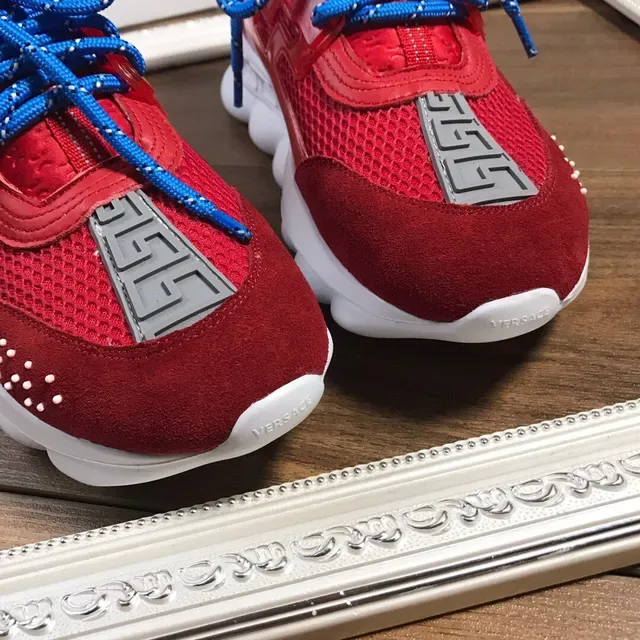 Versace Red Blue Sculpted Sole Suede And Mesh Upper Chunky Sneakers 4