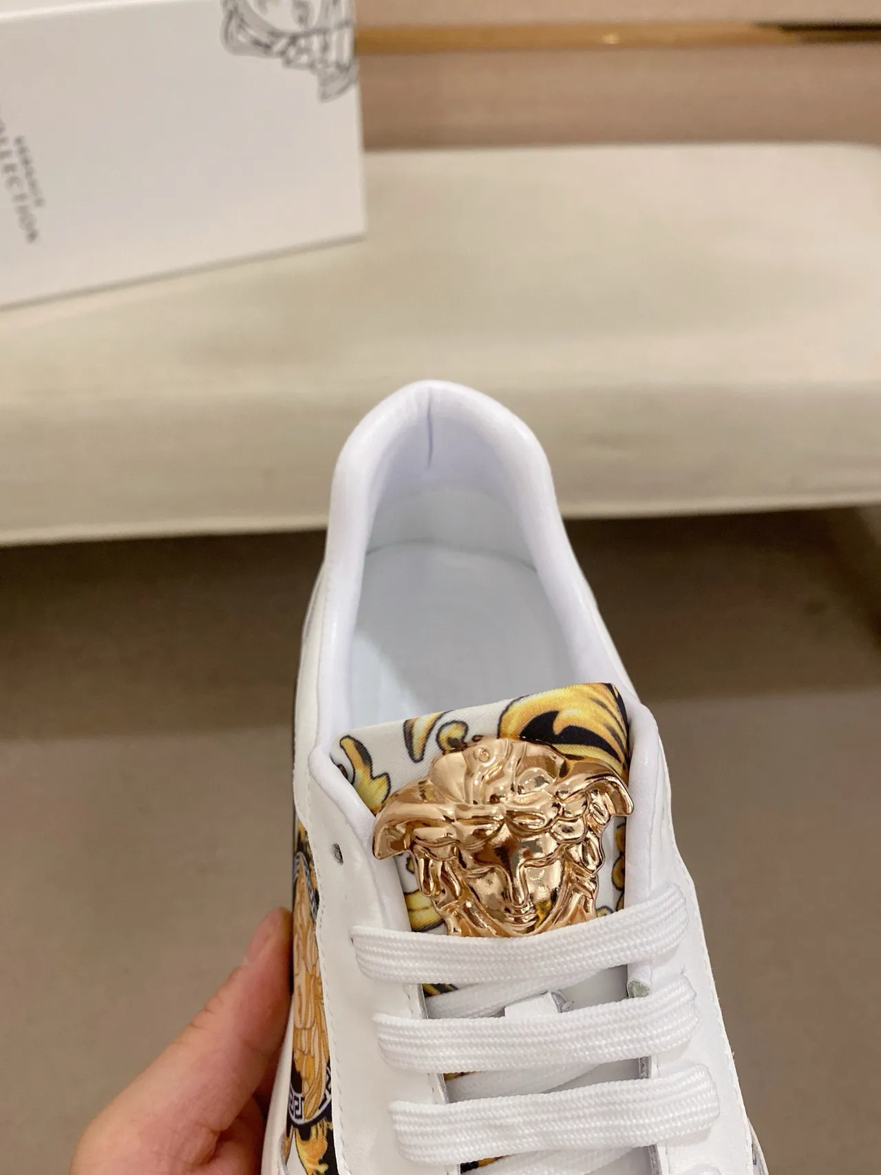 Versace White Gold Medusa-Print Side Panel Baroque Ornamentation Chunky Sneakers 6