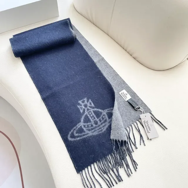 Bufanda Vivienne Westwood Orb Navy y Gray Cashmere 5