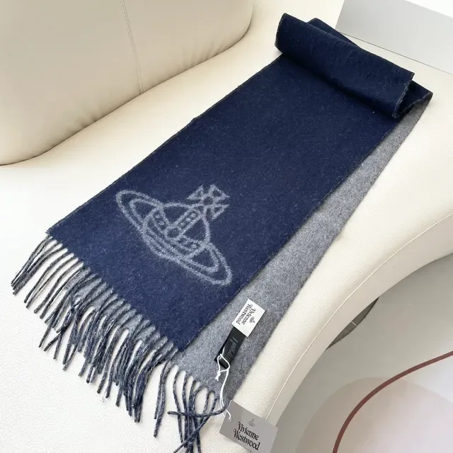 Bufanda Vivienne Westwood Orb Navy y Gray Cashmere 6