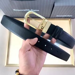 Ermenegildo Zegna काला सोना चिकना कणिकित चमकदार आयताकार बक़ल चमड़े का पट्टा