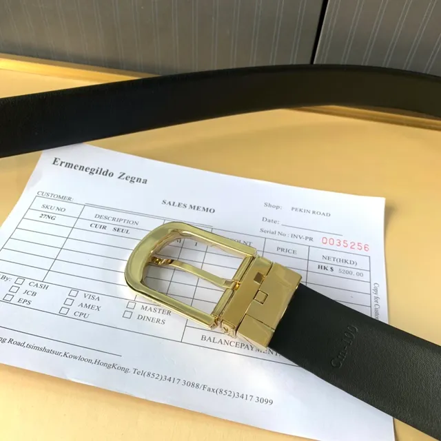 Ermenegildo Zegna 黑色金色光滑粒面抛光长方形扣头皮革皮带 5