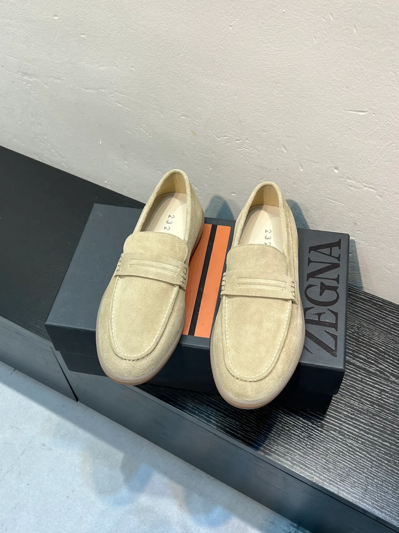 Zegna Beige White Suede Upper Penny Strap Loafer 2