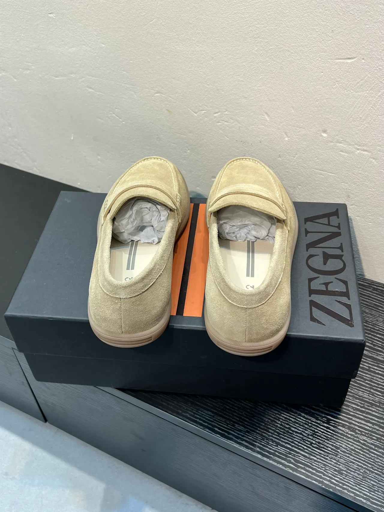 Zegna Beige White Suede Upper Penny Strap Loafer 5