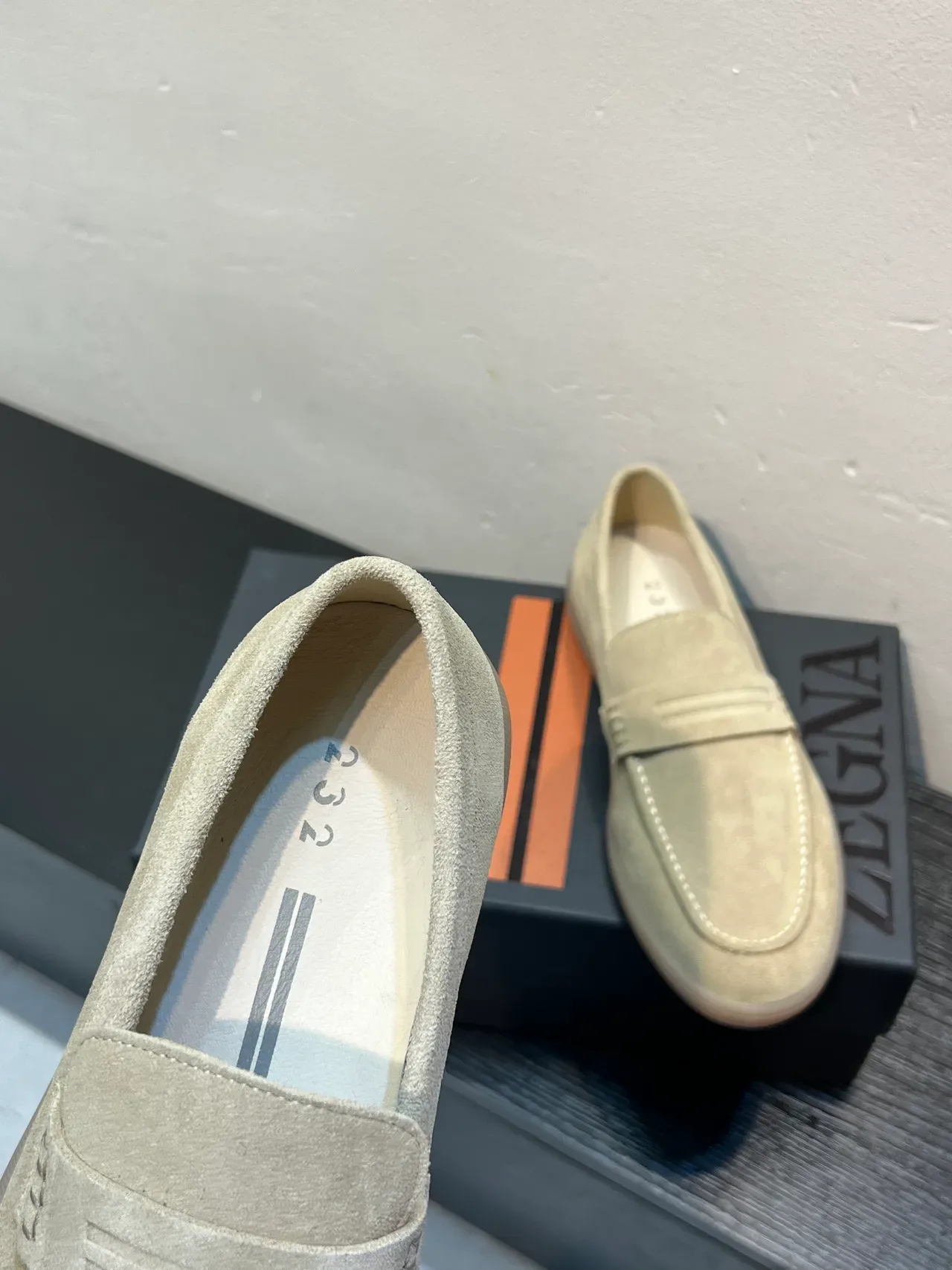 Zegna Beige White Suede Upper Penny Strap Loafer 6