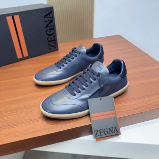 Zegna नीली चमड़े की लो टॉप लाइफस्टाइल स्नीकर