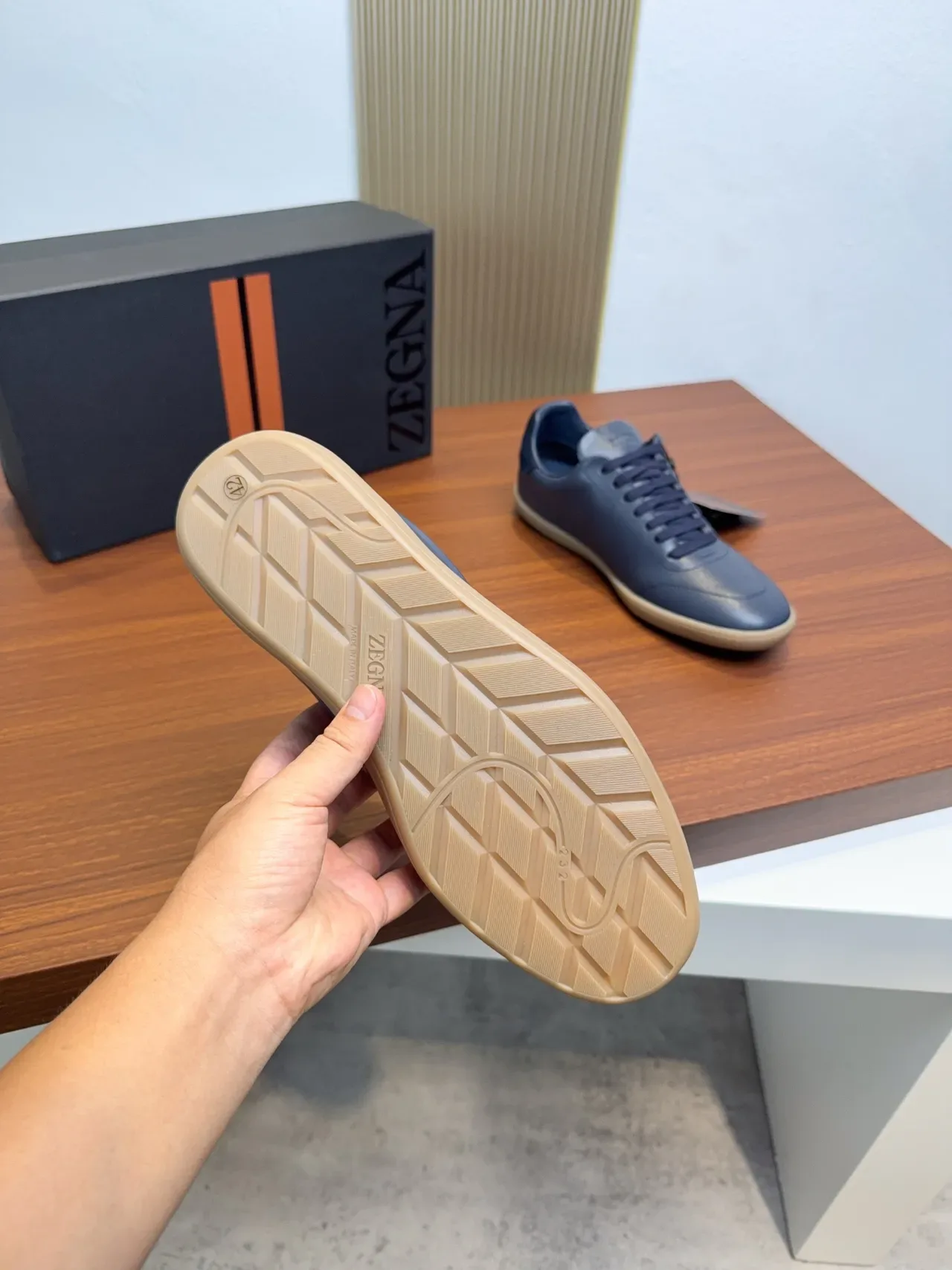 Zegna Blue Leather Low-Top Lifestyle Sneakers 2