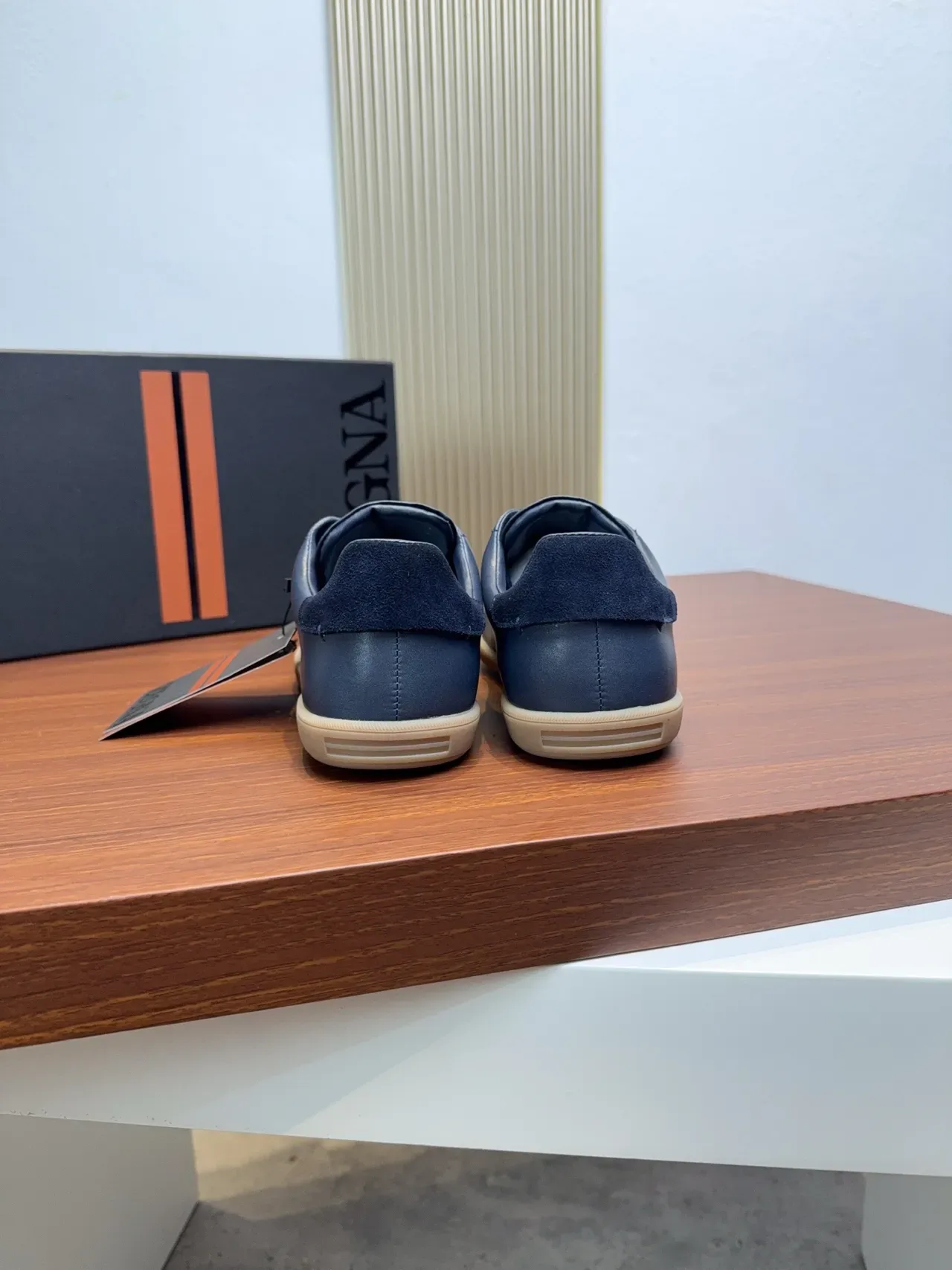 Zegna Blue Leather Low-Top Lifestyle Sneakers 3