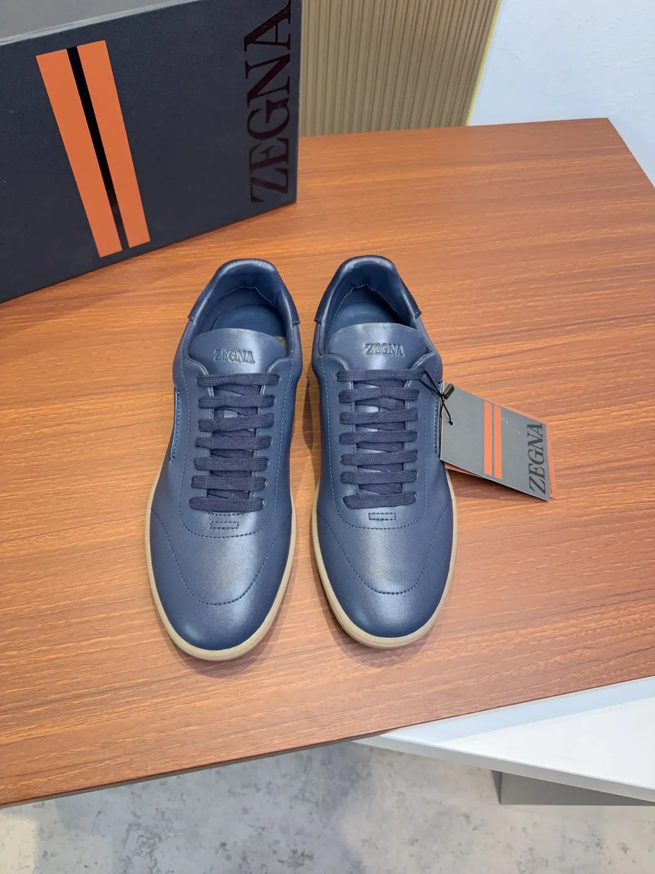 Zegna Blue Leather Low-Top Lifestyle Sneakers 5
