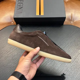 Zegna भूरा बेज सूड ऊपरी पक्ष जिपर बंद लूफर
