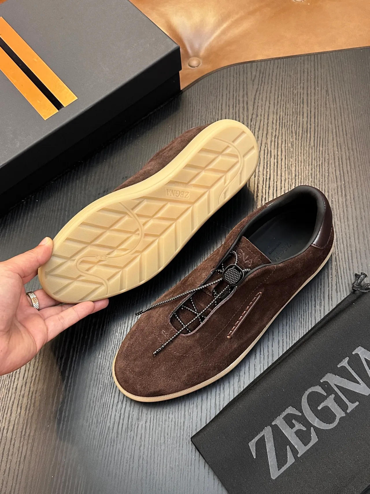 Zegna Brown Beige Suede Upper Side Zipper Closure Loafer 2