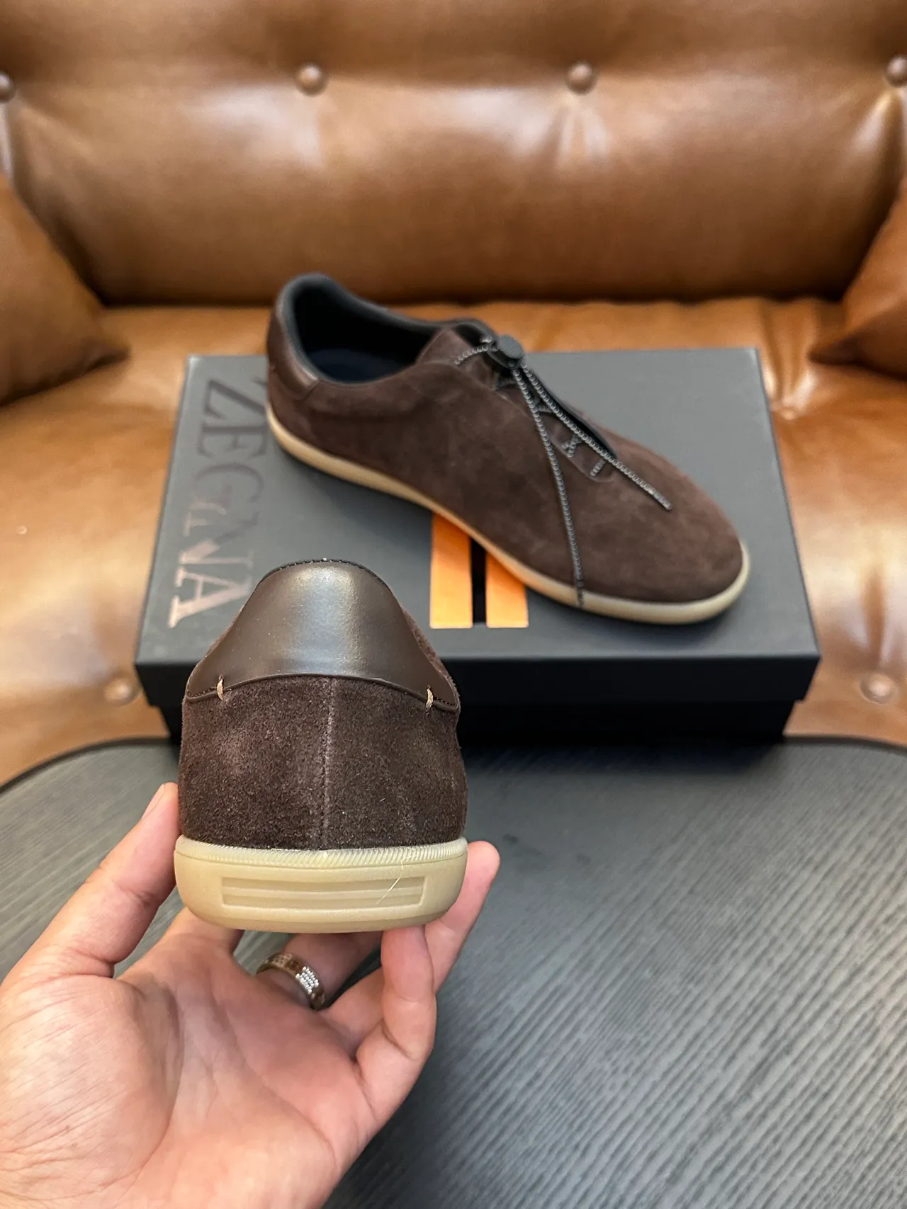 Zegna Brown Beige Suede Upper Side Zipper Closure Loafer 3