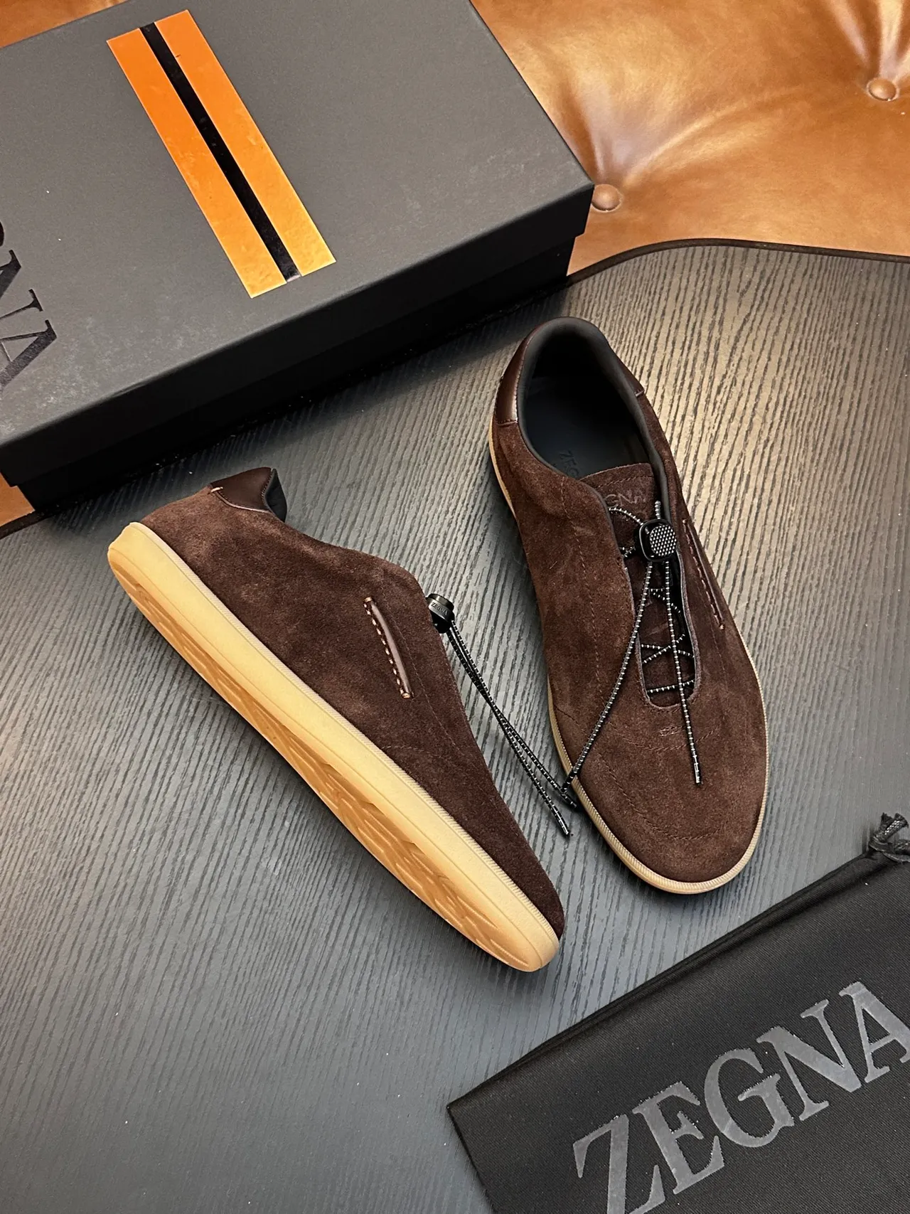 Zegna Brown Beige Suede Upper Side Zipper Closure Loafer 5