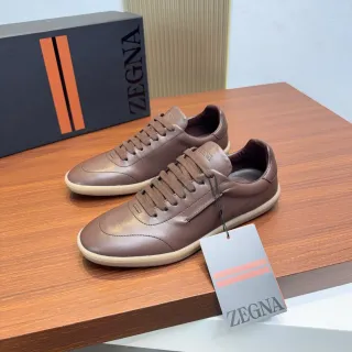 Zegna Brown Leather Lace-Up Casual Shoes