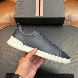 Zegna ग्रे बेज लेदर अपर कंट्रास्ट सोल लाइफस्टाइल स्नीकर