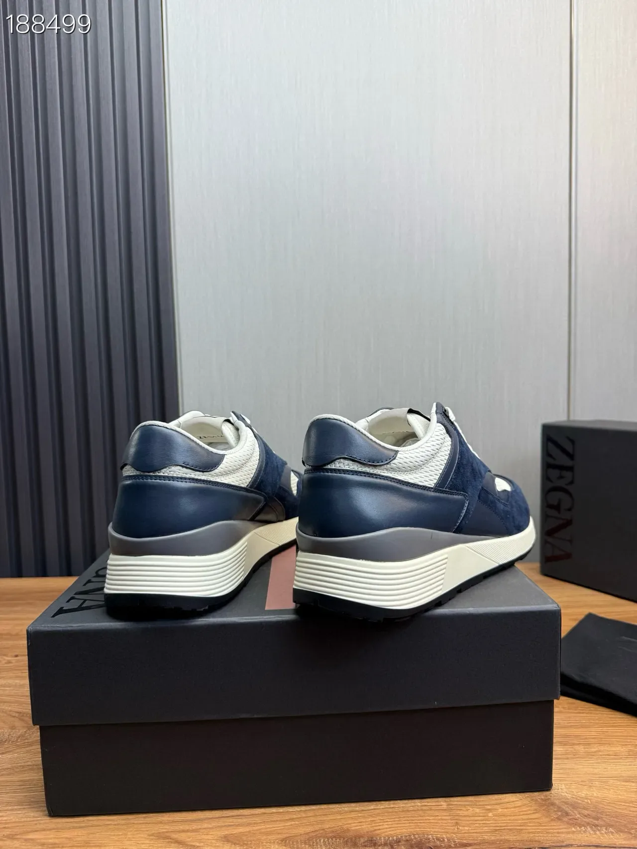 Zegna Navy White Dois Tons Camurça E Malha Superior Híbrida Tênis Lifestyle 2