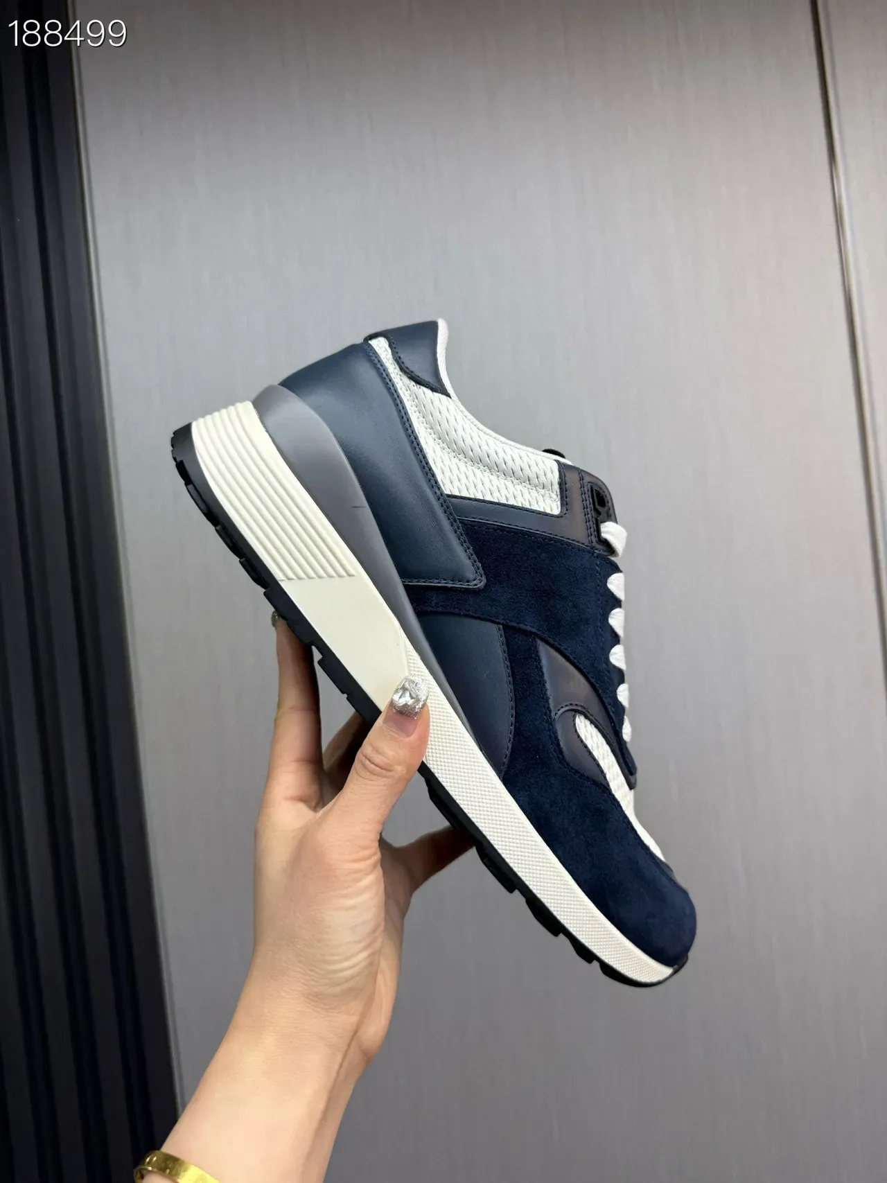 Zegna Navy White Dois Tons Camurça E Malha Superior Híbrida Tênis Lifestyle 4