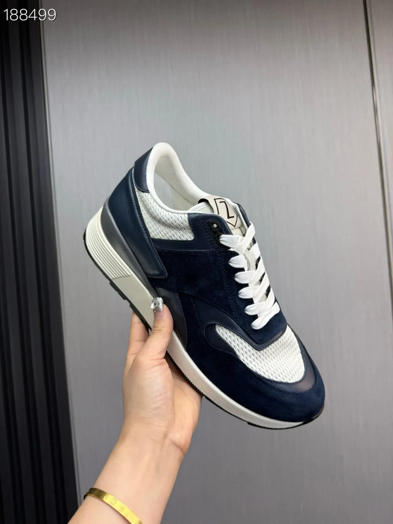 Zegna Navy White Dois Tons Camurça E Malha Superior Híbrida Tênis Lifestyle 5