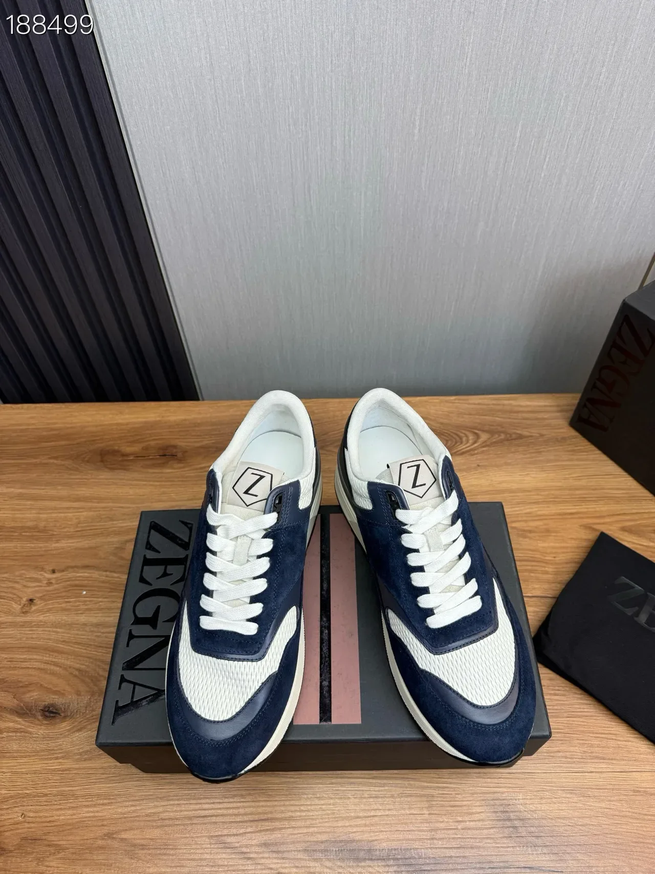 Zegna Navy White Dois Tons Camurça E Malha Superior Híbrida Tênis Lifestyle 6