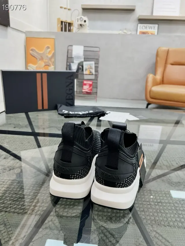 Zegna Oasi Cinza Preto Malha Rede Superior Colar Ajustável Estilo de Vida Tênis 2