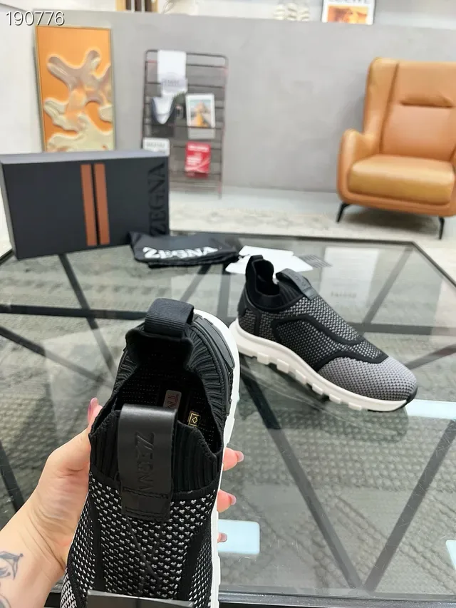 Zegna Oasi Cinza Preto Malha Rede Superior Colar Ajustável Estilo de Vida Tênis 4