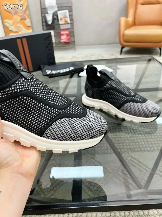 Zegna Oasi Cinza Preto Malha Rede Superior Colar Ajustável Estilo de Vida Tênis 5