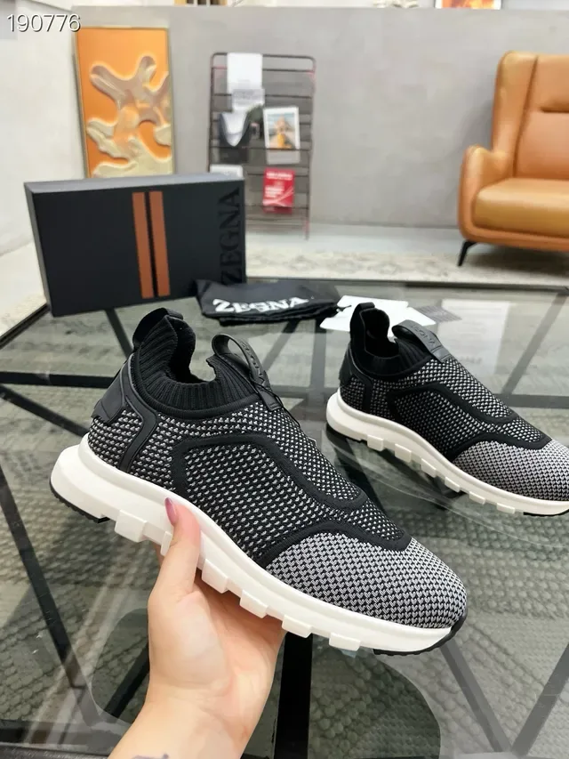 Zegna Oasi Cinza Preto Malha Rede Superior Colar Ajustável Estilo de Vida Tênis 6