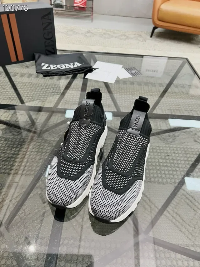 Zegna Oasi Cinza Preto Malha Rede Superior Colar Ajustável Estilo de Vida Tênis 7