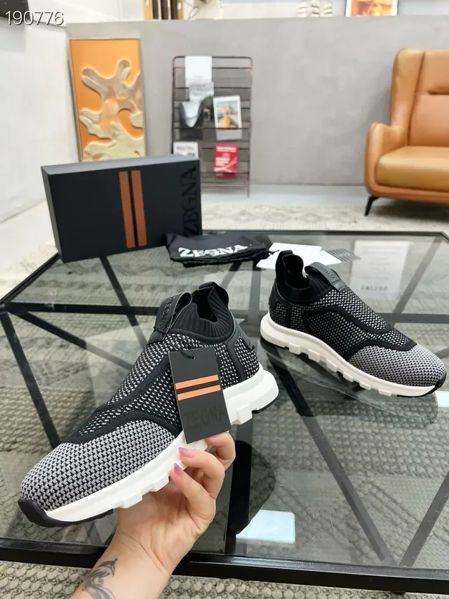 Zegna Oasi Cinza Preto Malha Rede Superior Colar Ajustável Estilo de Vida Tênis 8