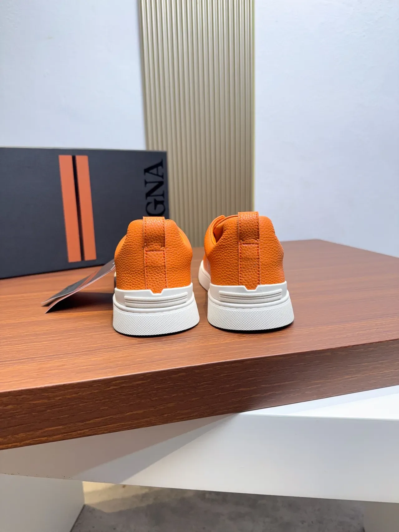 Tênis Lifestyle Zegna Laranja Couro Texturizado Sem Cordões 3