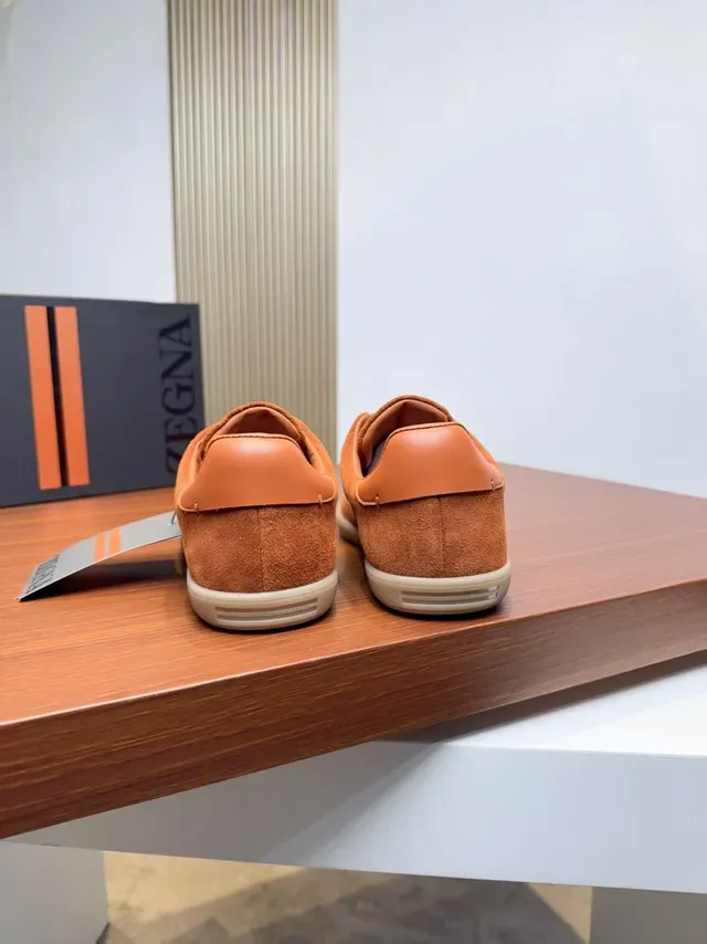 Zegna حذاء لايف ستايل برتقالي سويدي Low-Top 3