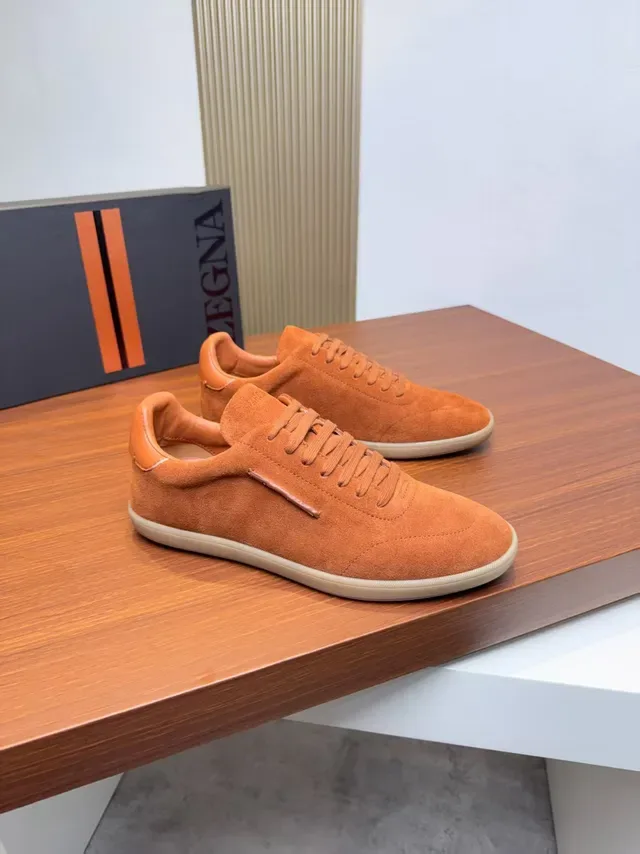 Zegna حذاء لايف ستايل برتقالي سويدي Low-Top 4