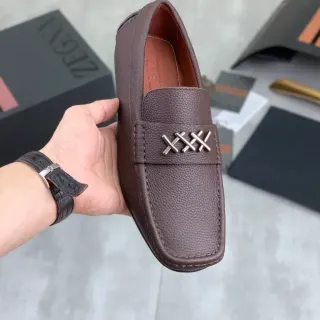 Zegna Triple X Loafer Brown Pebbled Leather Slip-On Loafer