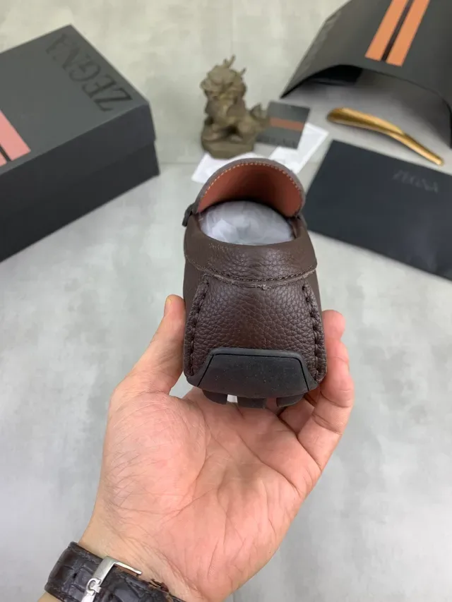 Mocassin slip-on Zegna Triple X en cuir grainé marron 3