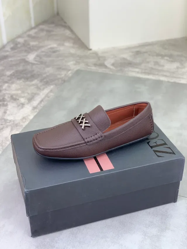 Mocassin slip-on Zegna Triple X en cuir grainé marron 4