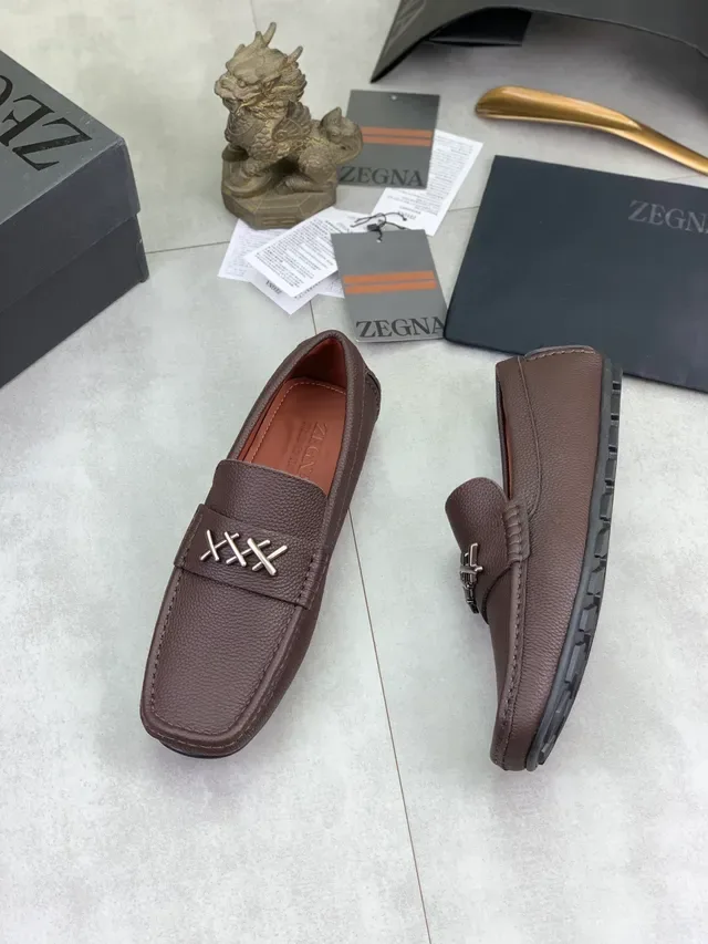 Mocassin slip-on Zegna Triple X en cuir grainé marron 5