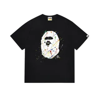 تي شيرت أسود A Bathing Ape رأس قرد بتناثر الطلاء