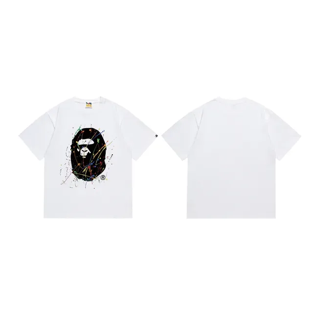 Camiseta negra A Bathing Ape cabeza de mono salpicaduras de pintura 4