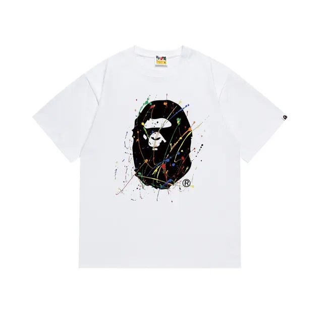 Camiseta negra A Bathing Ape cabeza de mono salpicaduras de pintura 5