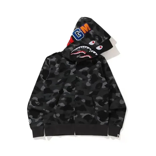 A Bathing Ape Shark काला भूरा फुल जिप हूडी 2