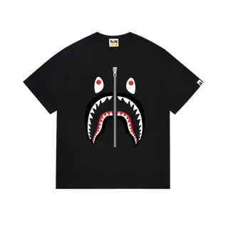 A Bathing Ape تيشيرت هودي القرش أسود أحمر طباعة جرافيك تفاصيل سحاب