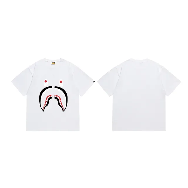 A Bathing Ape تيشيرت هودي القرش أسود أحمر طباعة جرافيك تفاصيل سحاب 3